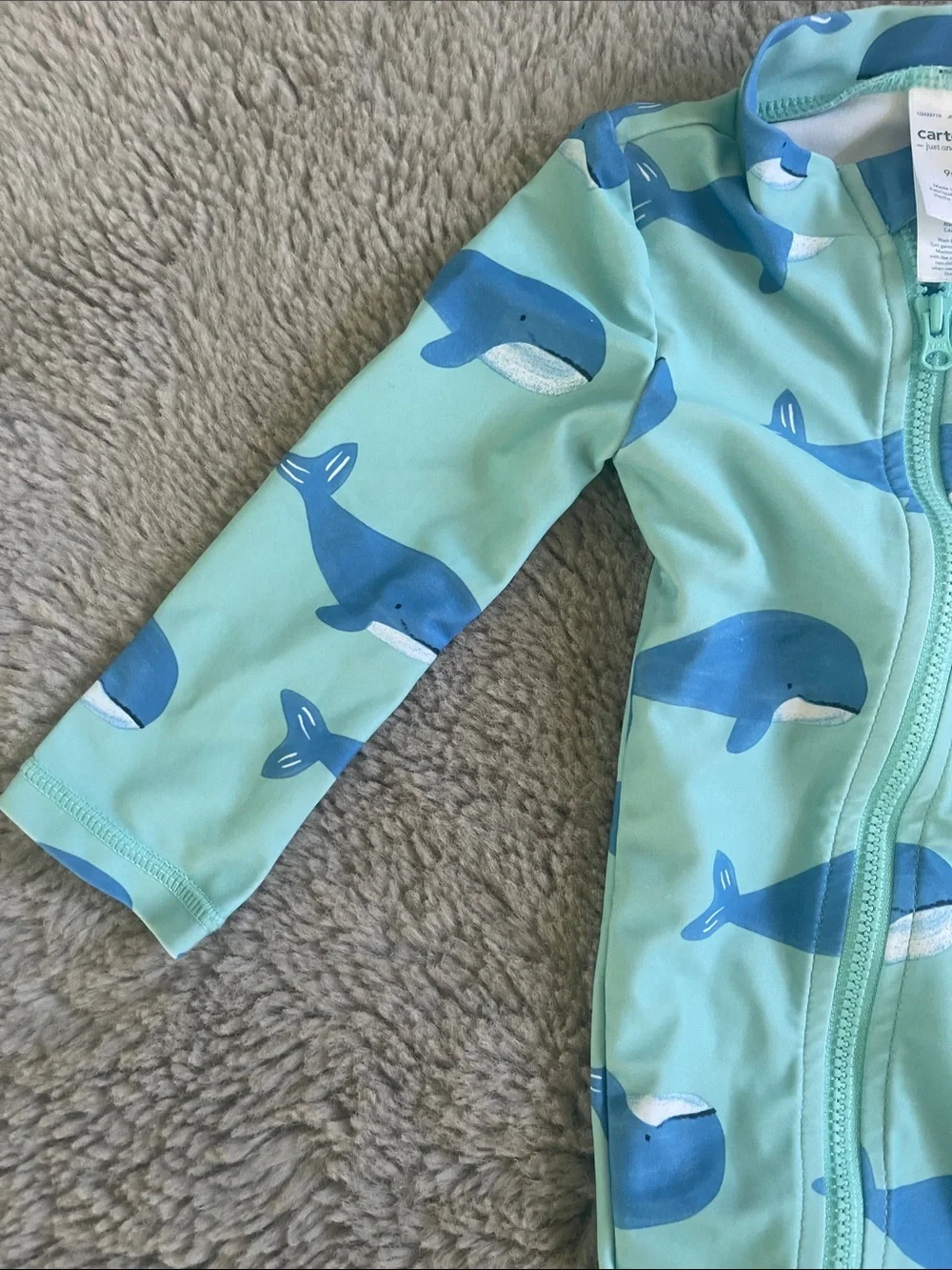 🌈 Carter’s Baby Whale Print Rash Guard One-Piece - Mint & Blue Sz 9M